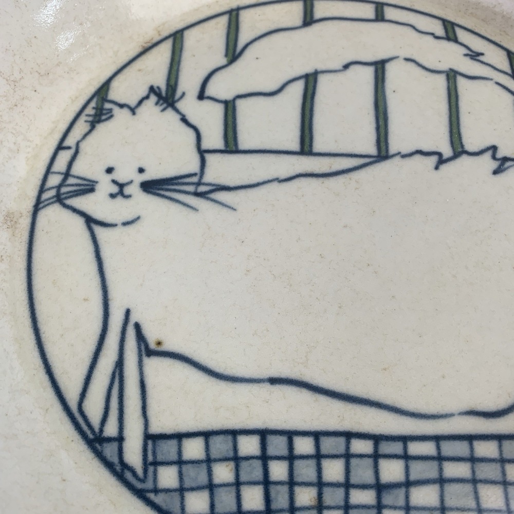 Vintage Handmade Pie Plate Cat Signed Pottery Art 11" Rustic Folk Art Kitty Gift